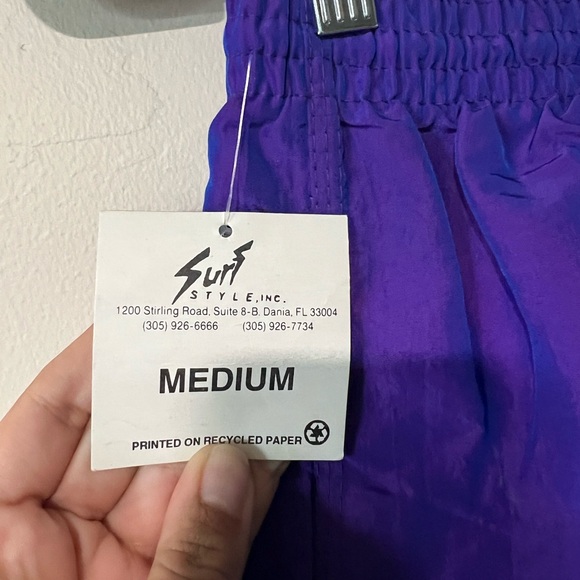 Surf Style Shorts Iridescent Purple Nylon Neon Logo 90s Size M NWT - Picture 6 of 12